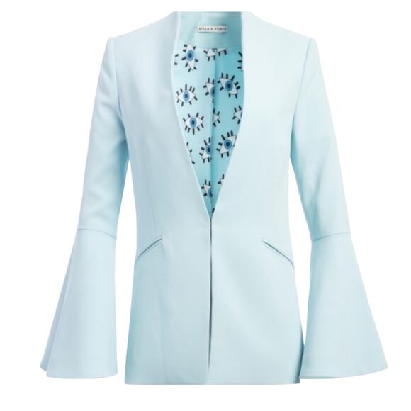 Alice + Olivia Skye Trumpet Sleeve Boyfriend Blazer Powder Blue Size Small NWT - Picture 3 of 15